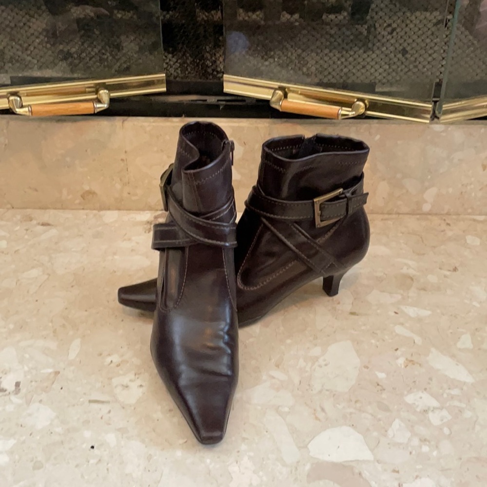 Franco Sarto brown kitten heel ankle boots (8)